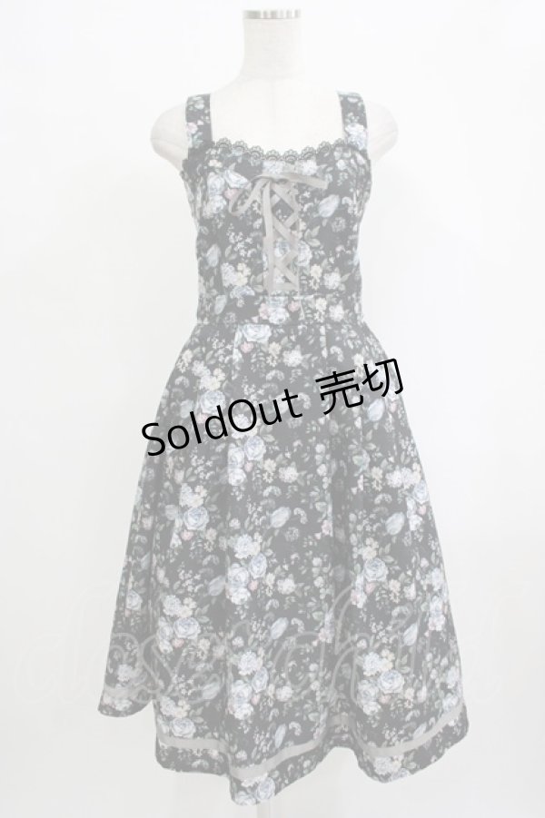 画像1: axes femme / ロマンティックローズ柄ジャンパースカート Free ブラック H-25-09-27-051-AX-OP-NS-ZH (1)