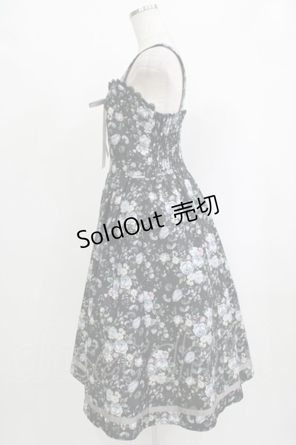 画像2: axes femme / ロマンティックローズ柄ジャンパースカート Free ブラック H-25-09-27-051-AX-OP-NS-ZH (2)