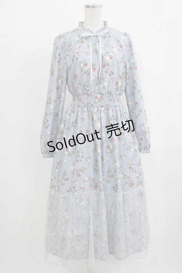 画像1: axes femme / ベリー柄ロングワンピース M サックス H-25-09-27-052-AX-OP-NS-ZH (1)