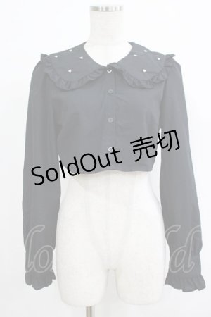 画像: DearMyLove / ハートスタッズフリル襟ブラウス M/ショート丈 ブラック H-25-09-27-074-EL-BL-NS-ZH