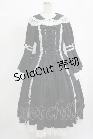 画像: metamorphose / 【プラスサイズ】無地ラッセルレース姫袖ワンピース プラスサイズ ブラック/オフ白 H-25-09-28-001-ME-OP-NS-ZH