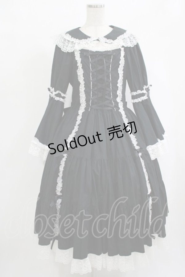 画像1: metamorphose / 【プラスサイズ】無地ラッセルレース姫袖ワンピース プラスサイズ ブラック/オフ白 H-25-09-28-001-ME-OP-NS-ZH (1)