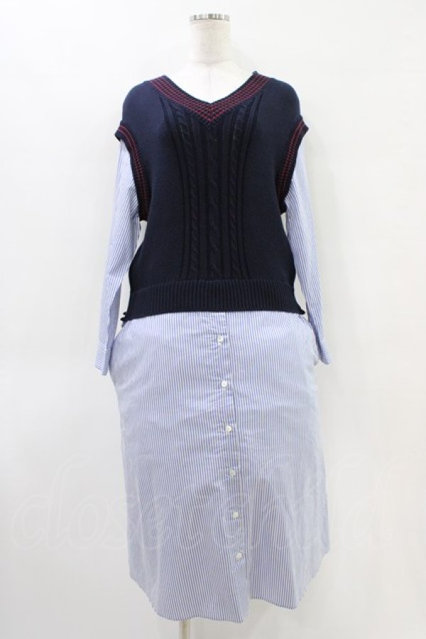 画像1: Jane Marple Dans Le Salon / Tilden vest and stripe trompe-l'oeil dress  ネイビー×ブルー H-25-09-28-1025-JM-OP-KB-ZH (1)