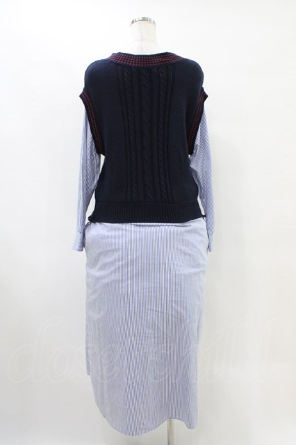 画像2: Jane Marple Dans Le Salon / Tilden vest and stripe trompe-l'oeil dress  ネイビー×ブルー H-25-09-28-1025-JM-OP-KB-ZH (2)