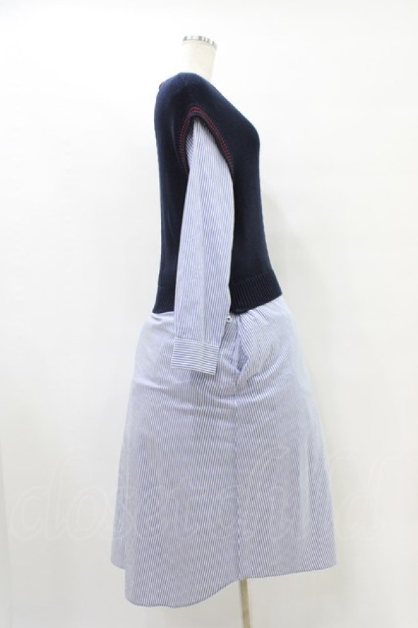 画像3: Jane Marple Dans Le Salon / Tilden vest and stripe trompe-l'oeil dress  ネイビー×ブルー H-25-09-28-1025-JM-OP-KB-ZH (3)