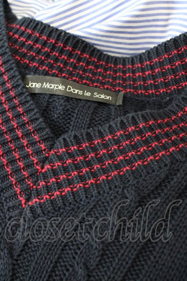 画像6: Jane Marple Dans Le Salon / Tilden vest and stripe trompe-l'oeil dress  ネイビー×ブルー H-25-09-28-1025-JM-OP-KB-ZH (6)