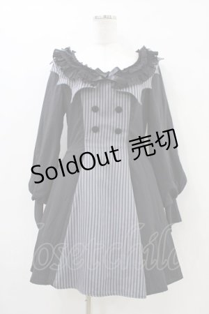 画像: DARK IN LOVE / Gothic pinstripe ruffle neck academism dress M ブラック×グレー H-25-09-28-1035-PU-OP-KB-ZH