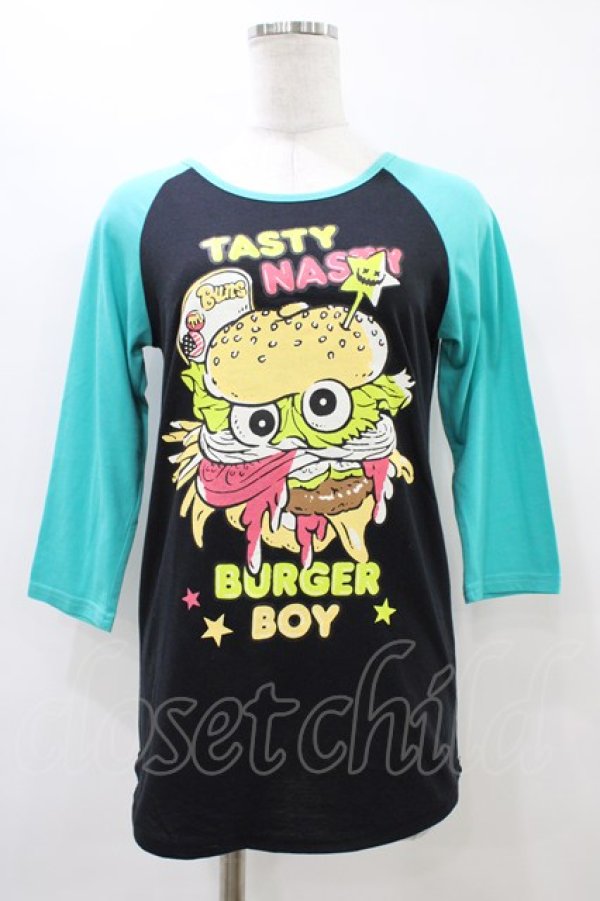 画像1: LISTEN FLAVOR / プリントラグランカットソー  ブラック×グリーン H-25-09-28-1051-PU-TO-KB-ZT491 (1)