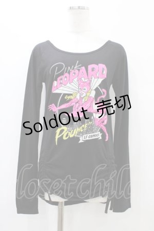 画像: LISTEN FLAVOR / 裾ギャザープリントカットソー  黒 H-25-09-28-1052-PU-BL-KB-ZH
