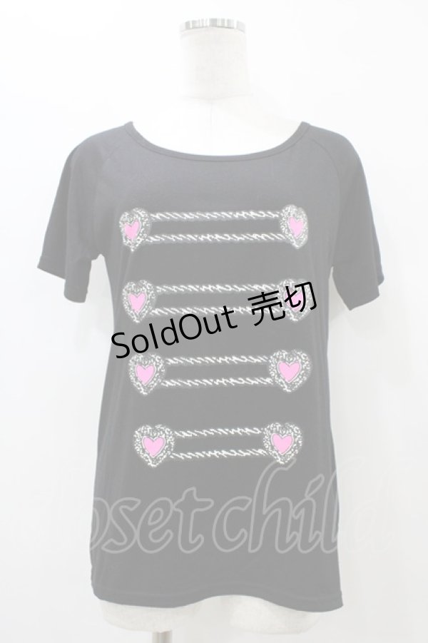 画像1: LISTEN FLAVOR / ハートナポレオンプリントカットソー M 黒 H-25-09-28-1053-PU-TO-KB-ZT491 (1)