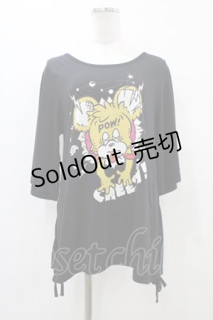 画像: 【SALE】LISTEN FLAVOR / プリントサイドギャザーカットソー  黒 H-25-09-28-1054-PU-TO-KB-ZT138