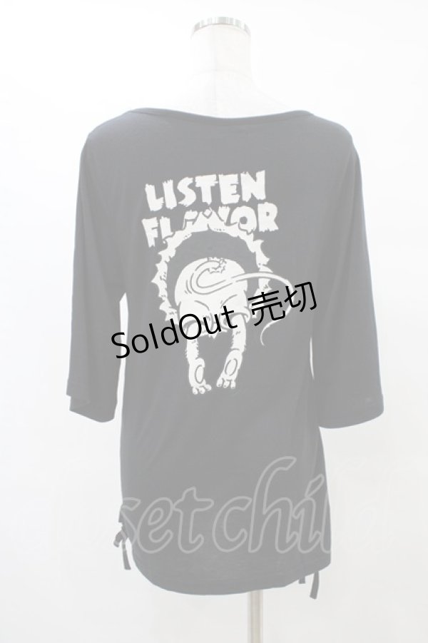 画像2: 【SALE】LISTEN FLAVOR / プリントサイドギャザーカットソー  黒 H-25-09-28-1054-PU-TO-KB-ZT138 (2)