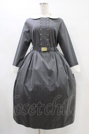 画像: Jane Marple / ブリティッシュストライプtea houseドレス  グレー H-25-09-28-1015-JM-OP-KB-ZH