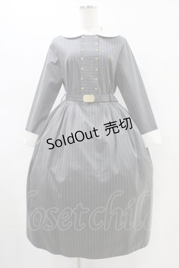 画像1: Jane Marple / ブリティッシュストライプtea houseドレス  グレー H-25-09-28-1015-JM-OP-KB-ZH (1)