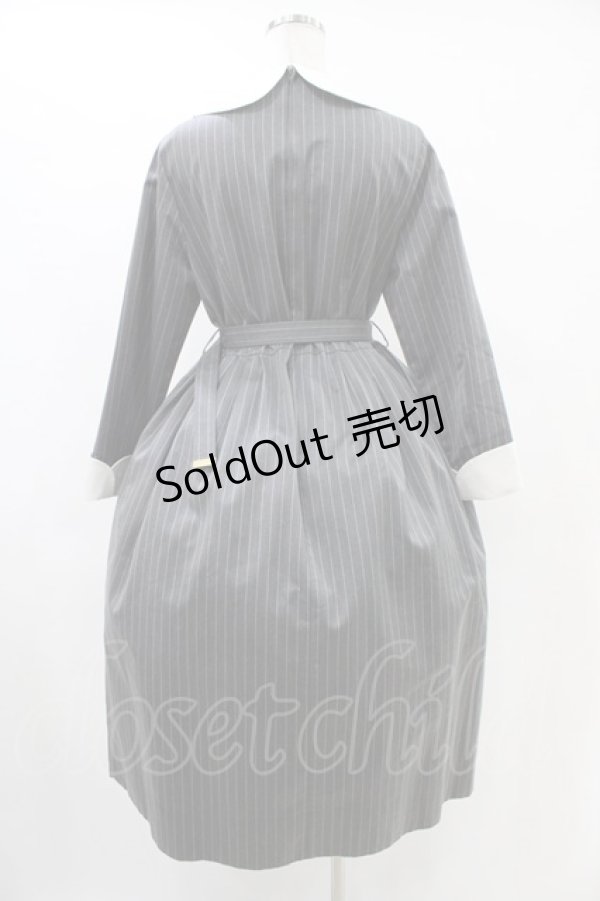 画像2: Jane Marple / ブリティッシュストライプtea houseドレス  グレー H-25-09-28-1015-JM-OP-KB-ZH (2)