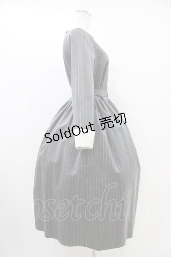 画像3: Jane Marple / ブリティッシュストライプtea houseドレス  グレー H-25-09-28-1015-JM-OP-KB-ZH (3)