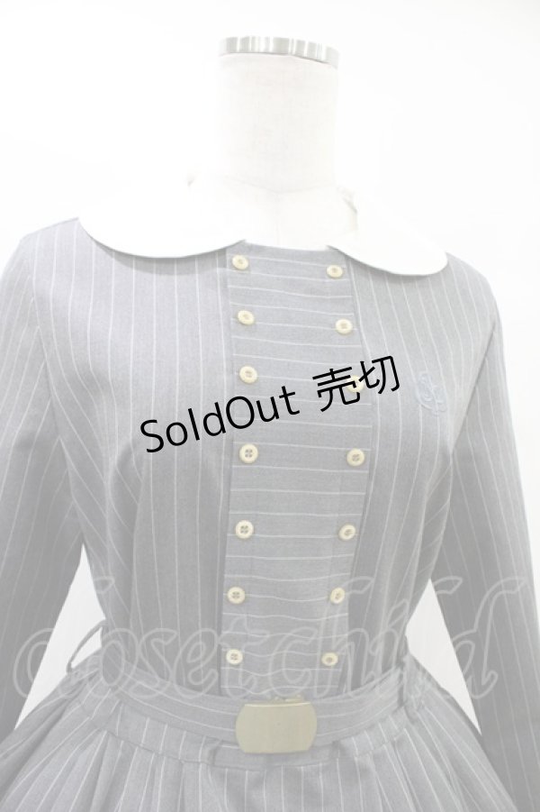画像4: Jane Marple / ブリティッシュストライプtea houseドレス  グレー H-25-09-28-1015-JM-OP-KB-ZH (4)