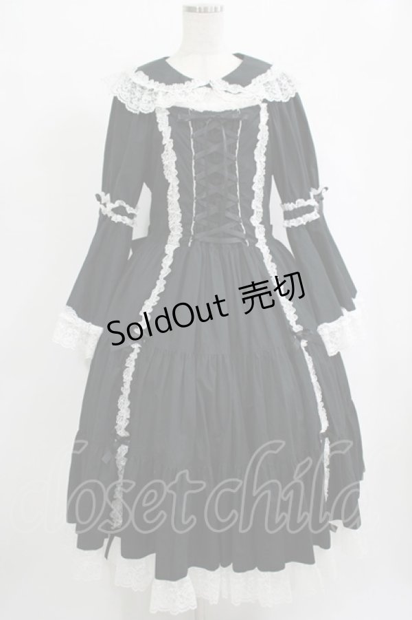 画像2: metamorphose / 【プラスサイズ】無地ラッセルレース姫袖ワンピース プラスサイズ ブラック/オフ白 H-25-09-28-001-ME-OP-NS-ZH (2)