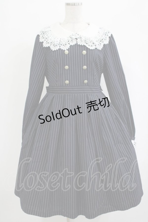画像1: Lulu's Garden（海外ロリータブランド） / ストライプワンピース L ネイビー H-25-09-28-009-PU-OP-NS-ZH (1)