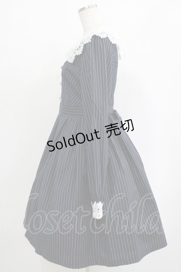 画像2: Lulu's Garden（海外ロリータブランド） / ストライプワンピース L ネイビー H-25-09-28-009-PU-OP-NS-ZH (2)