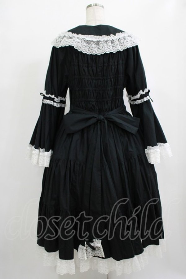 画像4: metamorphose / 【プラスサイズ】無地ラッセルレース姫袖ワンピース プラスサイズ ブラック/オフ白 H-25-09-28-001-ME-OP-NS-ZH (4)