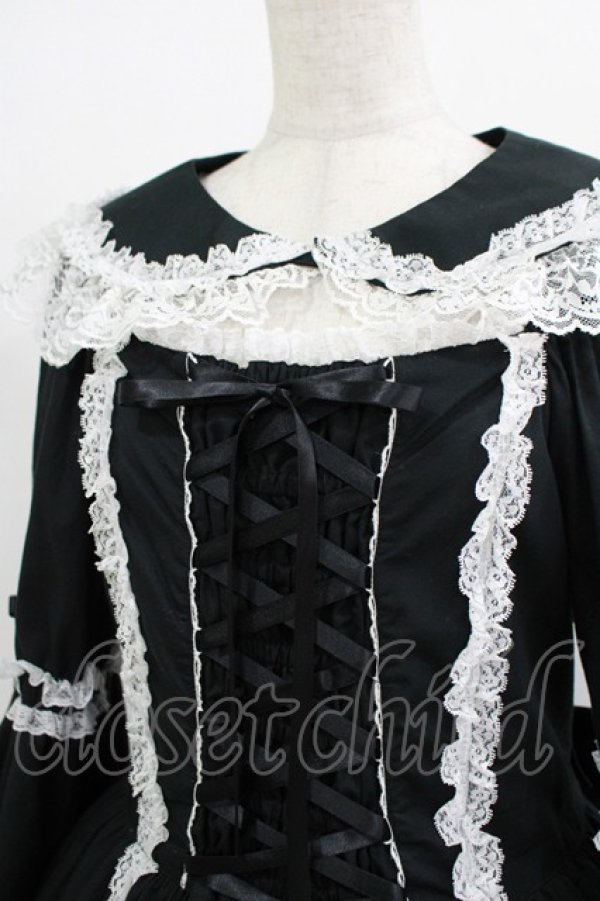 画像5: metamorphose / 【プラスサイズ】無地ラッセルレース姫袖ワンピース プラスサイズ ブラック/オフ白 H-25-09-28-001-ME-OP-NS-ZH (5)