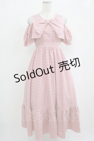画像: evelyn / リボンオフショルロングワンピース Free チェック/レッド H-25-09-28-014-LO-OP-NS-ZH
