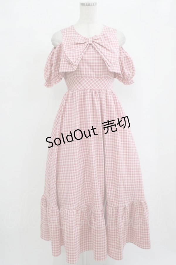 画像1: evelyn / リボンオフショルロングワンピース Free チェック/レッド H-25-09-28-014-LO-OP-NS-ZH (1)