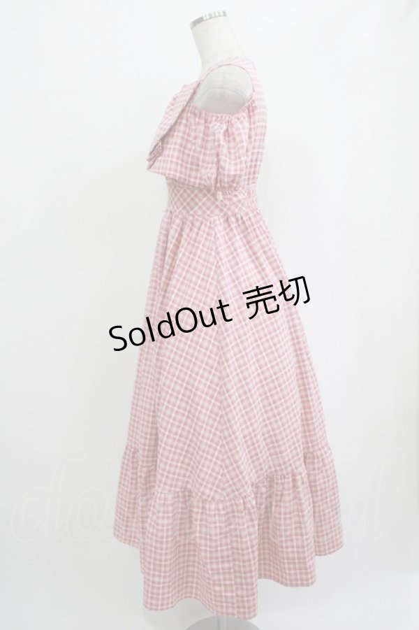 画像2: evelyn / リボンオフショルロングワンピース Free チェック/レッド H-25-09-28-014-LO-OP-NS-ZH (2)