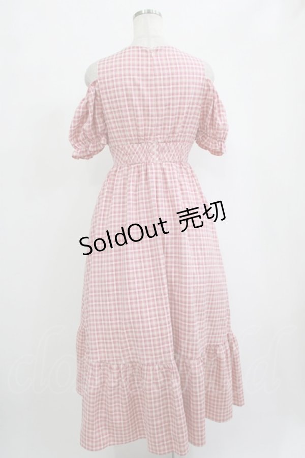 画像3: evelyn / リボンオフショルロングワンピース Free チェック/レッド H-25-09-28-014-LO-OP-NS-ZH (3)