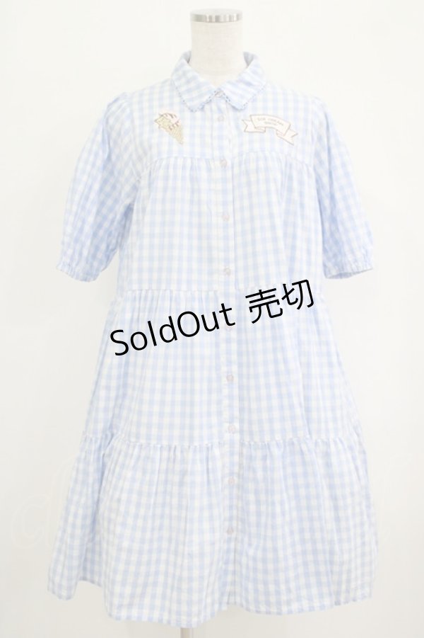 画像1: axes femme kawaii / 刺繍ティアードシャツワンピ M サックス H-25-09-29-029-AX-OP-NS-ZH (1)