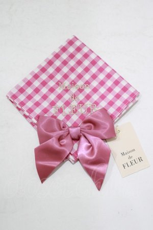 画像: Maison de FLEUR / ギンガムチェックビッグリボンハンカチ  ピンク H-25-09-29-062-LO-ZA-NS-ZH