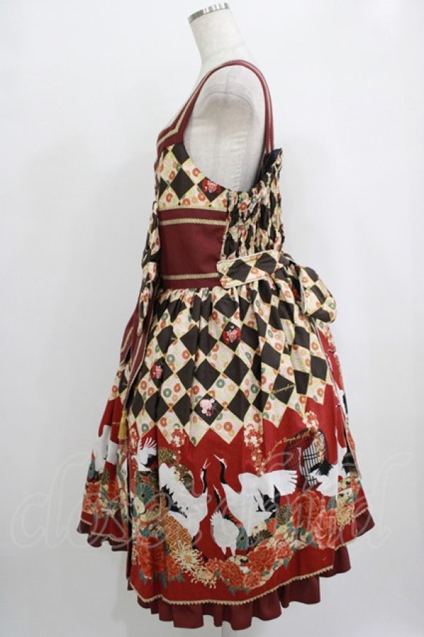 画像2: metamorphose / 【プラスプラスサイズ】百花繚乱〜まほろばの舞〜タックジャンパースカート プラスプラスサイズ 深緋(Oxide Red) H-25-09-29-006-ME-OP-NS-ZH (2)