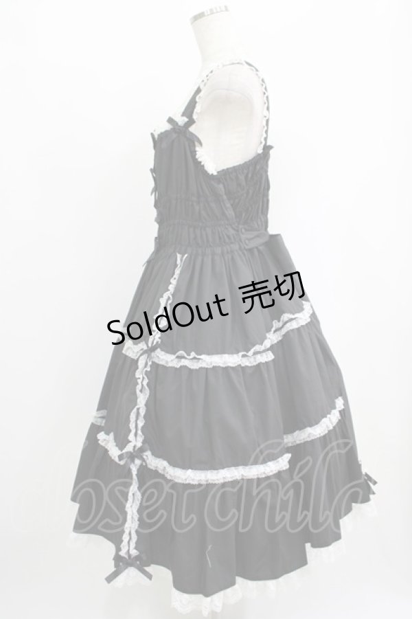 画像2: metamorphose / 【プラスサイズ】シャーリングティアードジャンパースカート プラスサイズ ブラック/ホワイト H-25-09-29-010-ME-OP-NS-ZH (2)