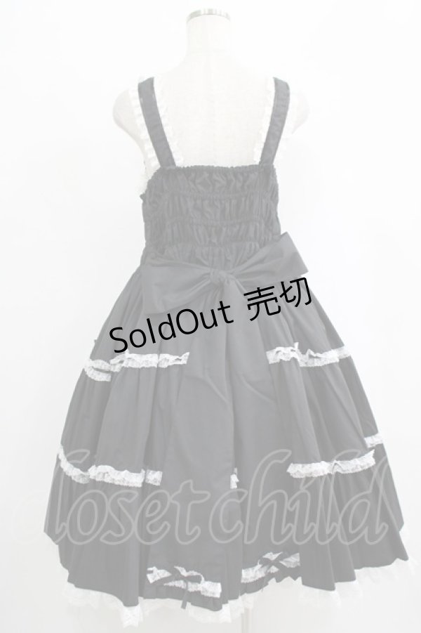 画像3: metamorphose / 【プラスサイズ】シャーリングティアードジャンパースカート プラスサイズ ブラック/ホワイト H-25-09-29-010-ME-OP-NS-ZH (3)