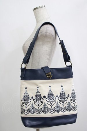 画像: axes femme / 刺繍ショルダーバッグ  オフ/ネイビー H-25-09-30-1053-AX-BG-NS-ZH