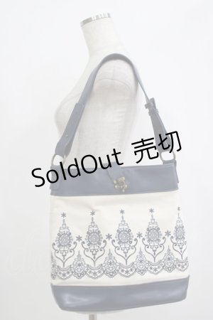 画像: axes femme / 刺繍ショルダーバッグ  オフ/ネイビー H-25-09-30-1053-AX-BG-NS-ZH