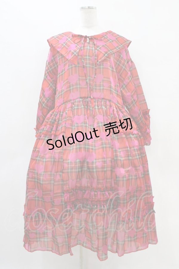 画像1: PRETTY DAYS / ハートタータンチェックワンピース  赤 H-25-10-01-032-0-OP-KB-ZH (1)