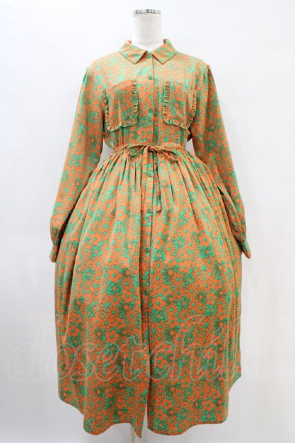 画像1: merry jenny / 2トーンフラワーシャツワンピース  グリーン H-25-10-01-033-LO-OP-KB-ZH (1)