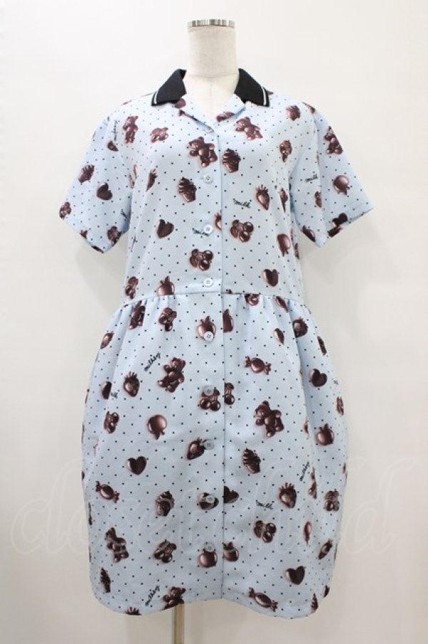 画像1: MILK / Gummiesシャツワンピース  サックス×リコリスグミ H-25-10-01-035-ML-OP-KB-ZH (1)