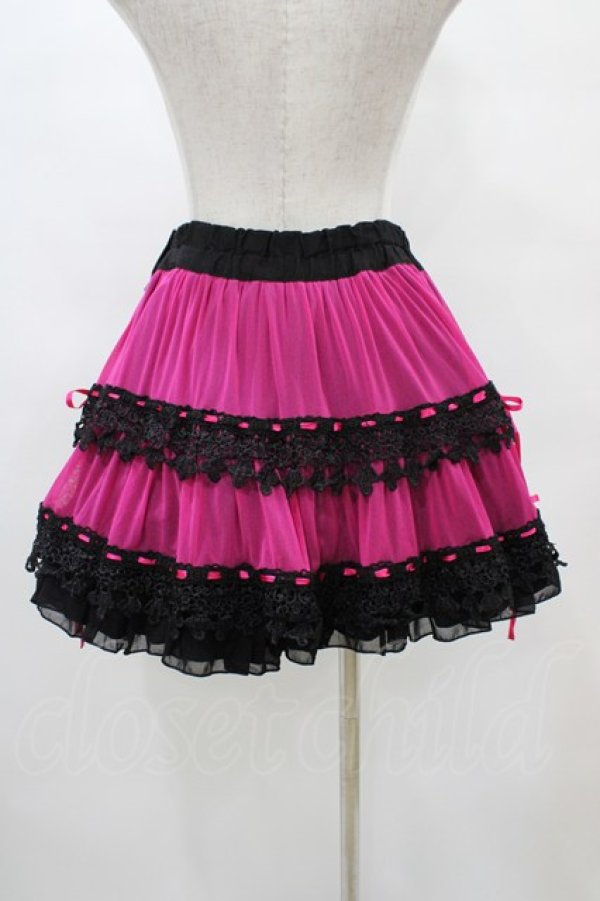 画像2: ALGONQUINS / 配色レースフリルスカート  黒×ピンク H-25-10-01-045-AL-SK-KB-ZH (2)