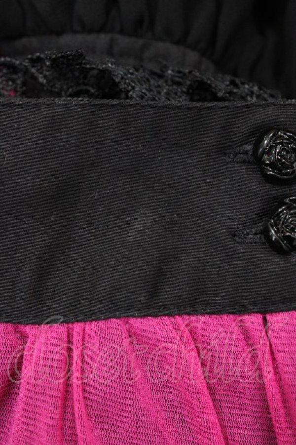 画像3: ALGONQUINS / 配色レースフリルスカート  黒×ピンク H-25-10-01-045-AL-SK-KB-ZH (3)