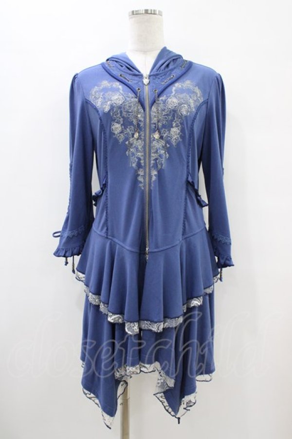 Ozz oneste / フード付き薔薇刺繍ZIPジャケット 青 H-25-10-01-050-OO