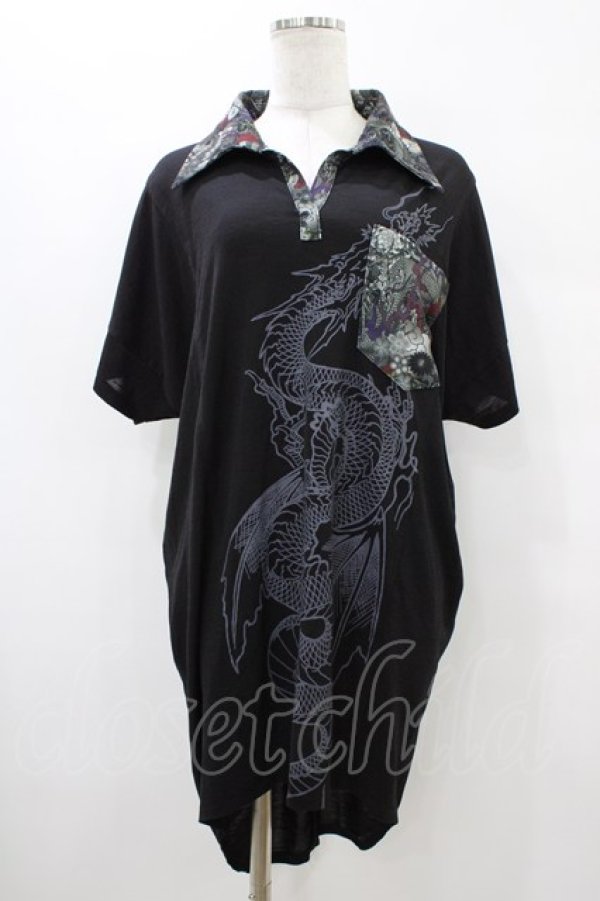 画像1: 【SALE】Qutie Frash / 和柄襟ロングトップス  黒 H-25-10-01-056-QU-TO-KB-ZT231 (1)