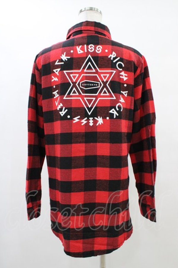 画像2: KRY CLOTHING / チェックプリントスリーブシャツ  赤 H-25-10-01-057-EL-BL-KB-ZH (2)