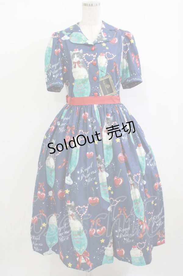 画像1: Royal Princess Alice / にゃいすクリームソーダワンピース＆カチューシャセット Free ネイビー H-25-10-01-1035-LO-OP-NS-ZH (1)