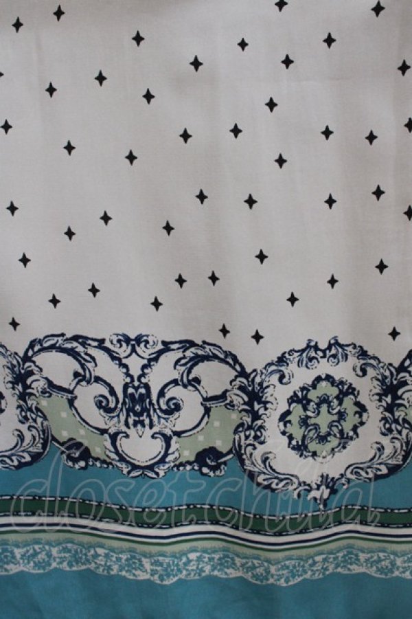 画像4: axes femme / スカーフ柄ワンピース M ブルー/アイボリー H-25-10-01-1014-AX-OP-NS-ZH (4)