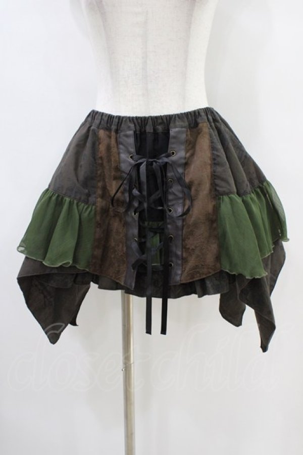 画像1: STEAM / イレギュラーフリルミニスカート  茶×カーキ H-25-10-01-014-HN-SK-KB-ZH (1)