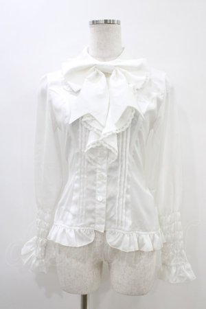 画像: ATELIER PIERROT / リボン付シャーリングブラウス  オフ H-25-10-01-018-EL-BL-KB-ZH