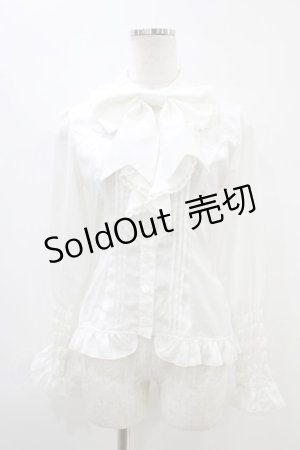 画像: ATELIER PIERROT / リボン付シャーリングブラウス  オフ H-25-10-01-018-EL-BL-KB-ZH
